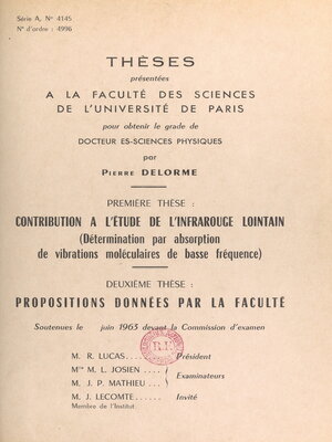 cover image of Contribution à l'étude de l'infrarouge lointain (détermination par absorption de vibrations moléculaires de basse fréquence)